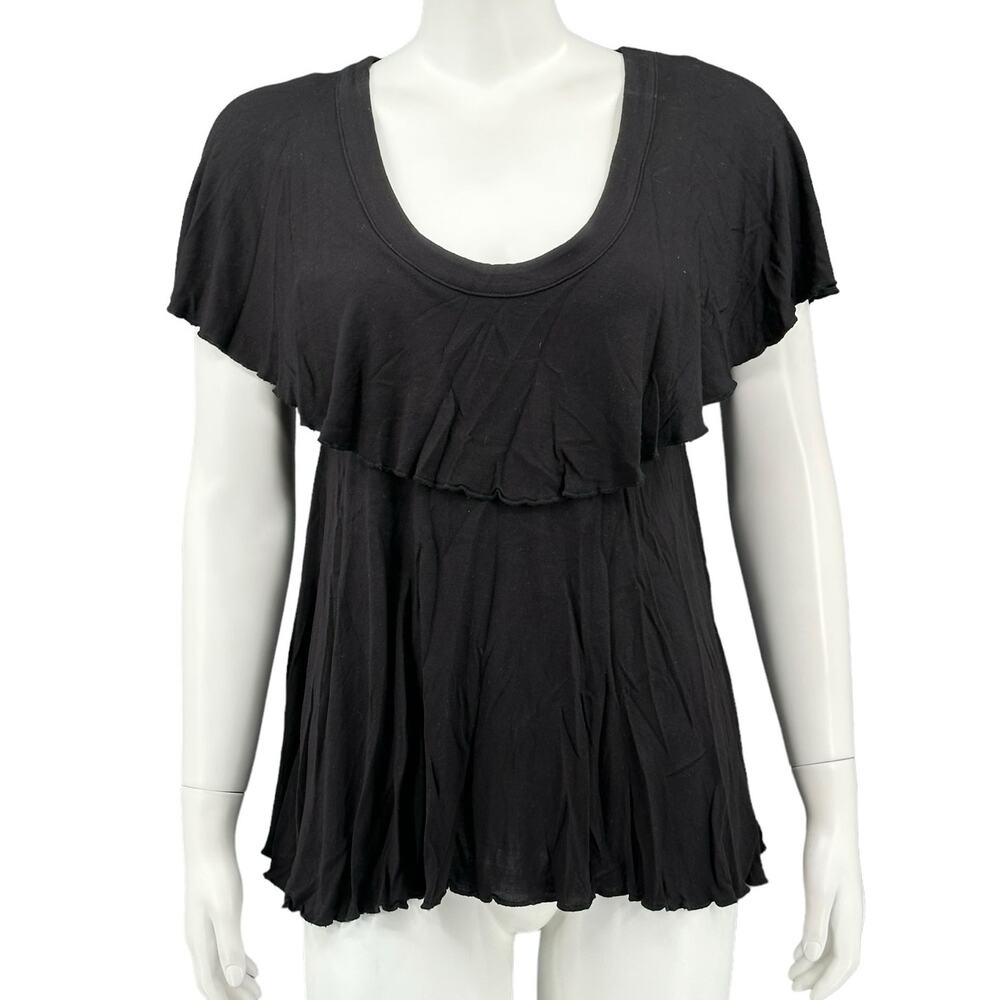 Vanessa Virginia Anthropologie Top Womens Small Black Bella Ruffled Scoop Neck